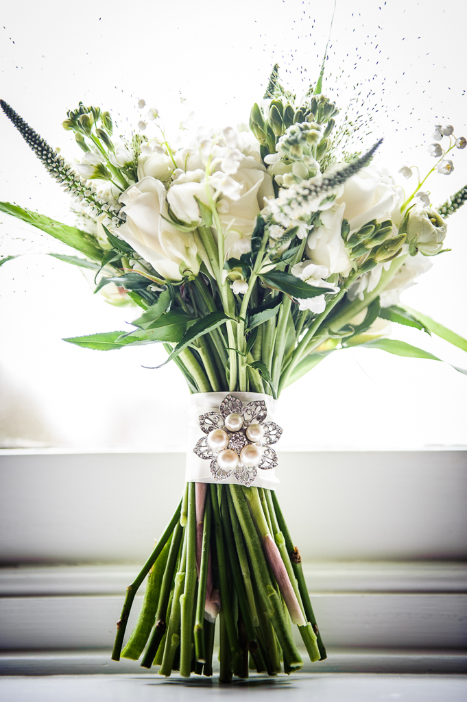 wedding bouquet spring green and white