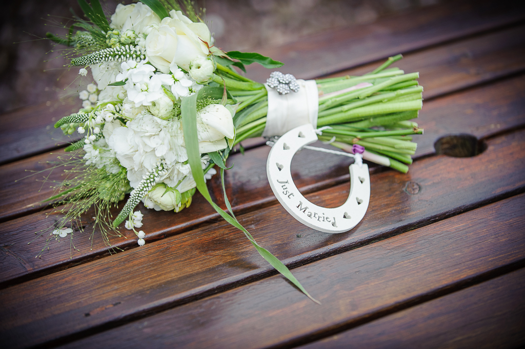wedding bouquet and horseshoe