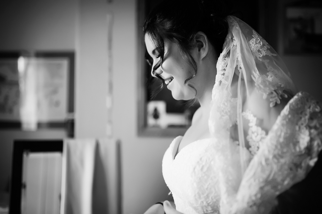 bride getting ready with veil
