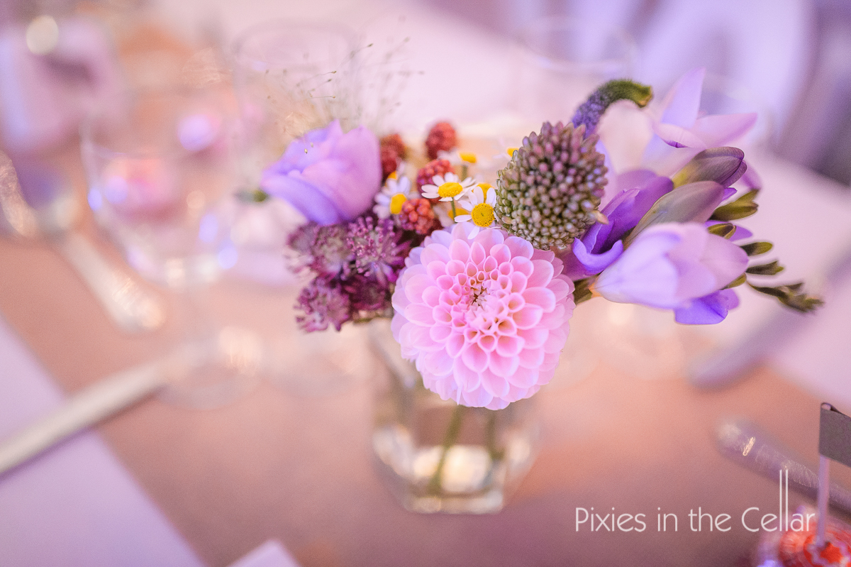 Pink and purple jam jar wildflowers