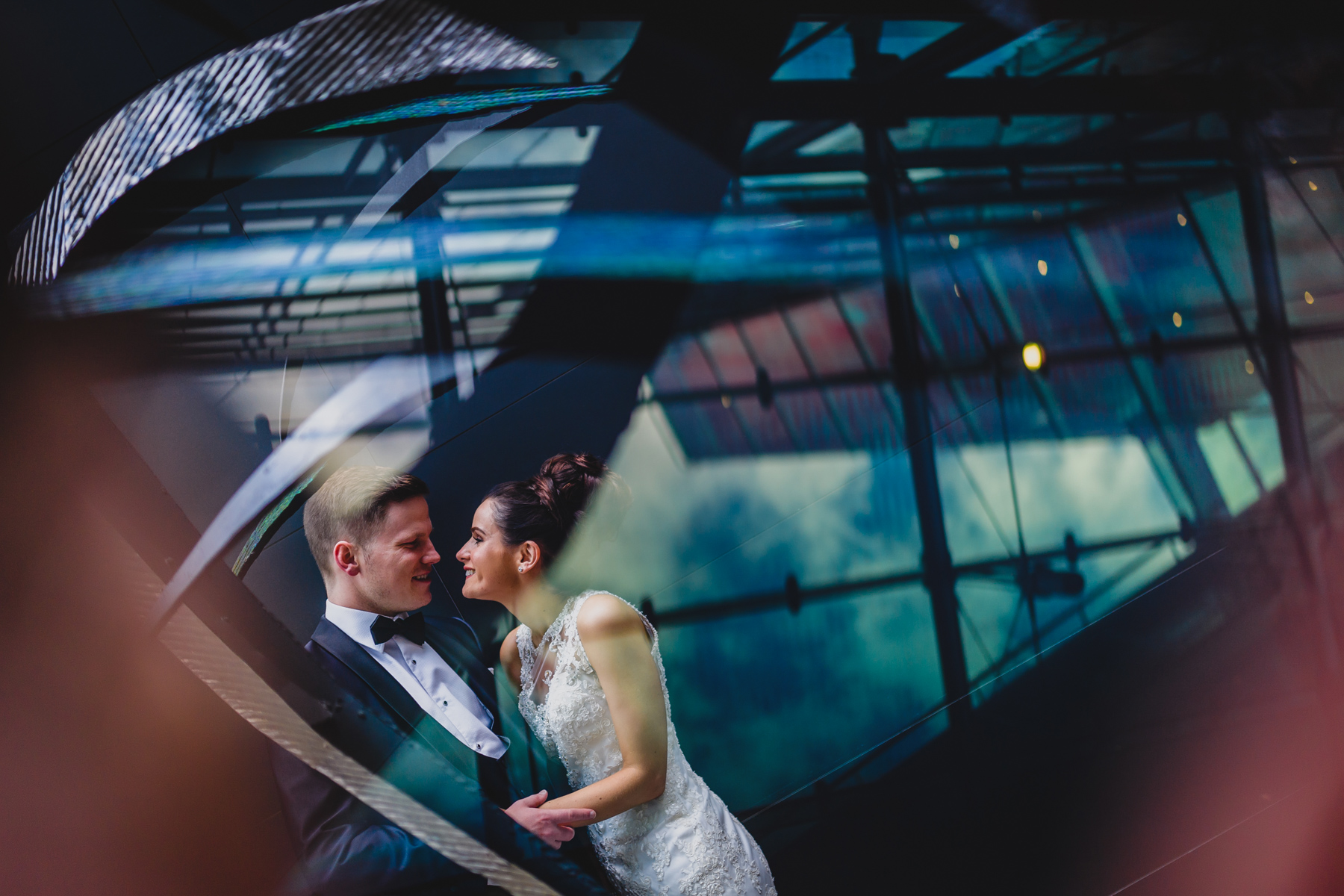 bride and groom Manchester city centre wedding