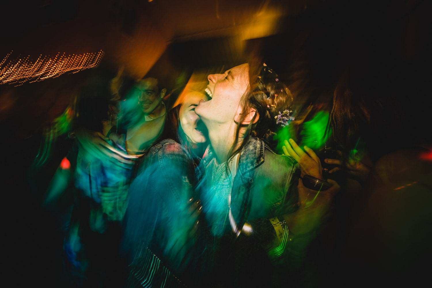 denim jacket wedding dancing Manchester bride