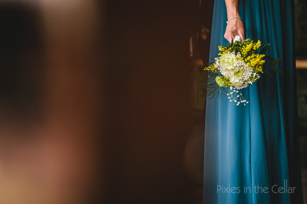 bridesmaid bouquet white and teal