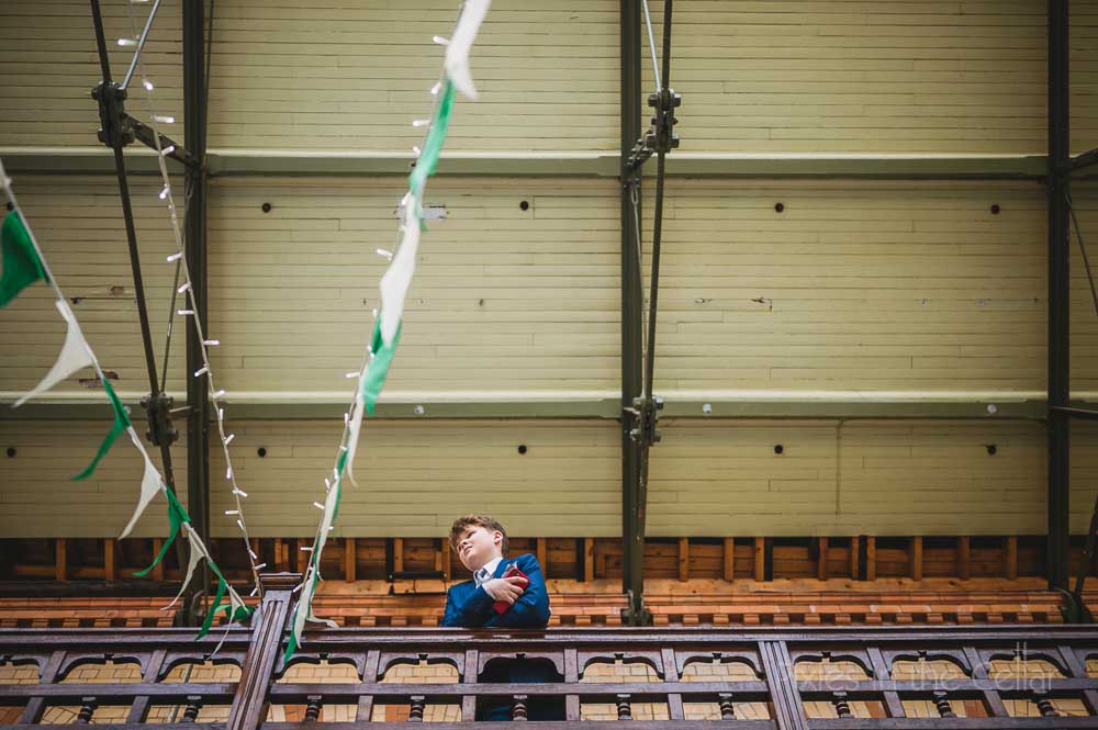 bunting boy viewing wedding from above